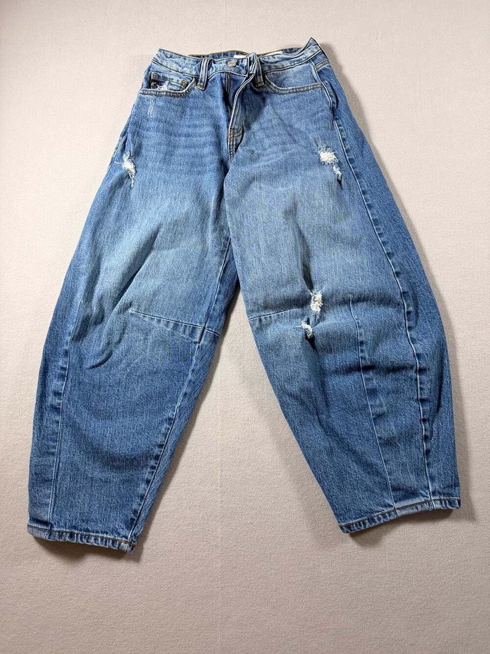 KanCan Women's High Rise Barrel Leg Distressed Jeans KC9390M - Picture 2 of 9